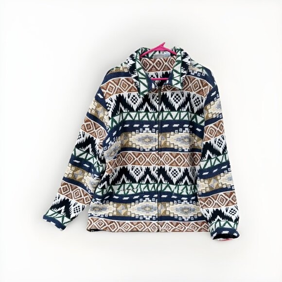 Fashion Bug Vtg Southwest Tapestry Woven Zip Up Shacket Jacket Womens Sz L - Picture 2 of 7